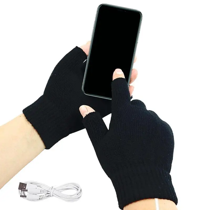 USB Heated Gloves USB Rechargeable Heating Mittens Winter Washable Half Hand Warmers Electric Thermal Gloves For Cold Weather - Image 5