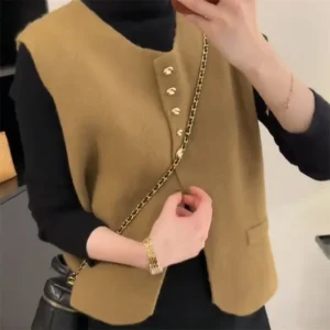 Korean Knitted Vest Women's Spring and Autumn New Collection Shoulder Sweater Slim and Versatile Stylish Jacket Top