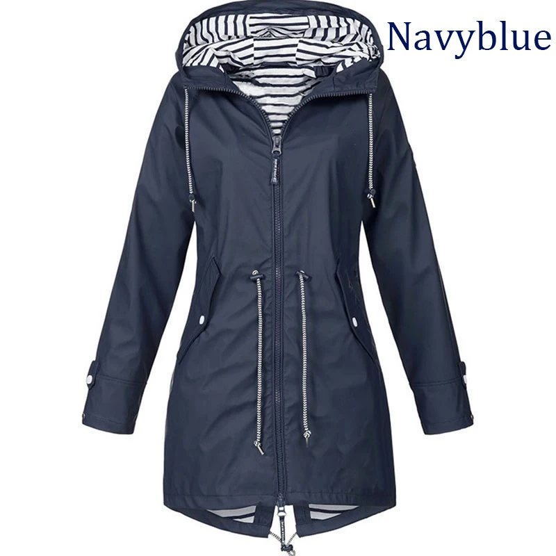 Fashionable women's windproof and waterproof trench coat Long sleeved coat Casual pants Zipper hooded raincoat S~5XL - Image 3