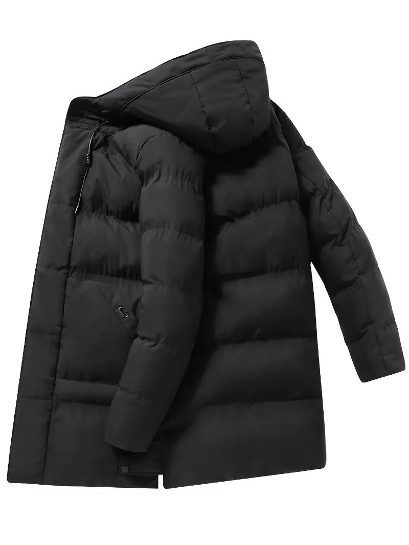 Men'S Heavyweight Winter Coat Windproof Cold Weather Jacket with Full-Length Zipper, Hooded Long Formality, Large Front Pockets - Image 6