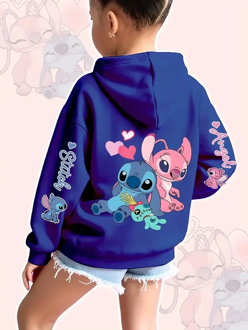 2025 Disney Hoodies Fashion Stitch Angel Monster Pocket Sweatshirt Pullover Cute Hoodies Girls Kids Sweatshirt Cartoon Tops Y2k - Image 5
