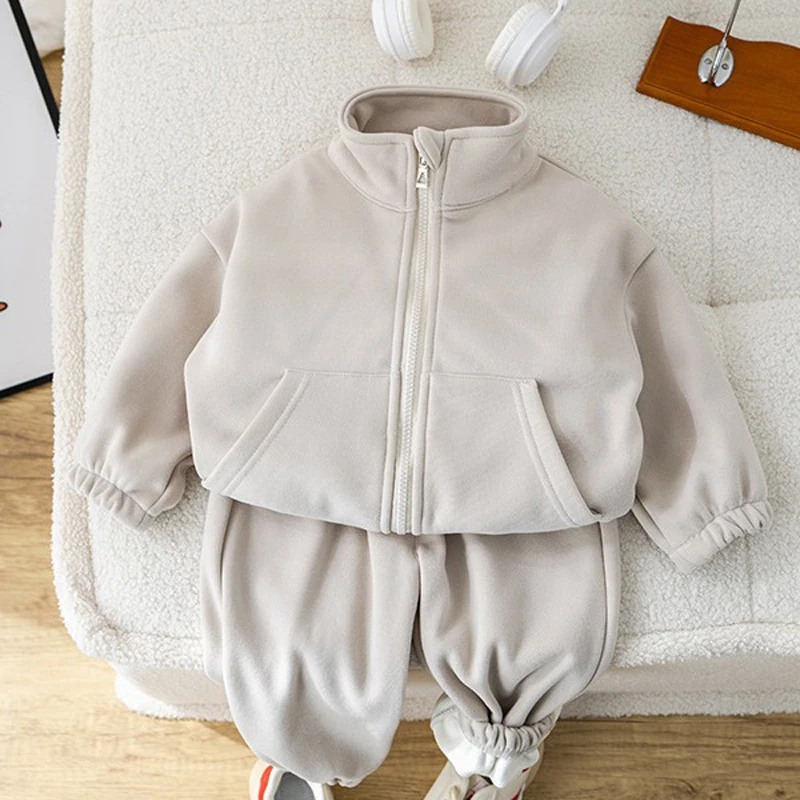 IYEAL Children's Baby Clothing Sets Winter Fleece Casual 2 PCS Kids Sets Sport Suit for Baby Girls Boys Clothes Coat+Pants 1-6 Y - Image 3