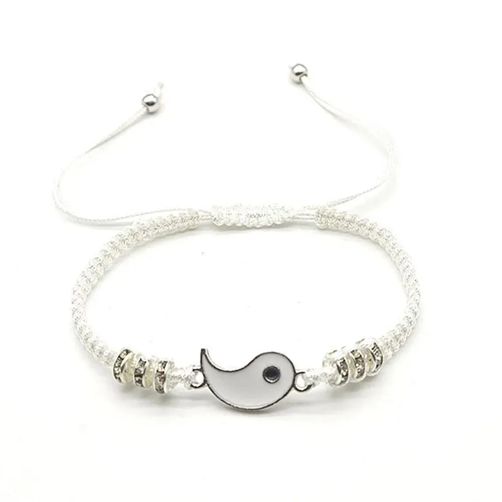 2 PC Jewelry Set Couple Black White Tai Chi Bracelet Rope Adjustable Chain Set Simple Style Daily Wear Jewelry - Image 4
