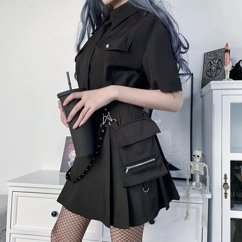 Harajuku Punk Gothic Black High Waist Black Skirts Women Sexy Patchwork Bandage Mini Female Streetwear Black Skirt - Image 5