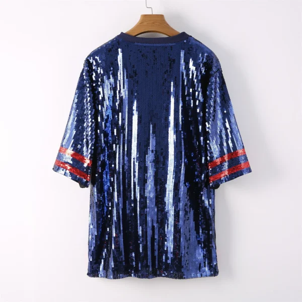 2023 Summer New Blue Game Day Women Sequin Shirt Female Dress - Image 2