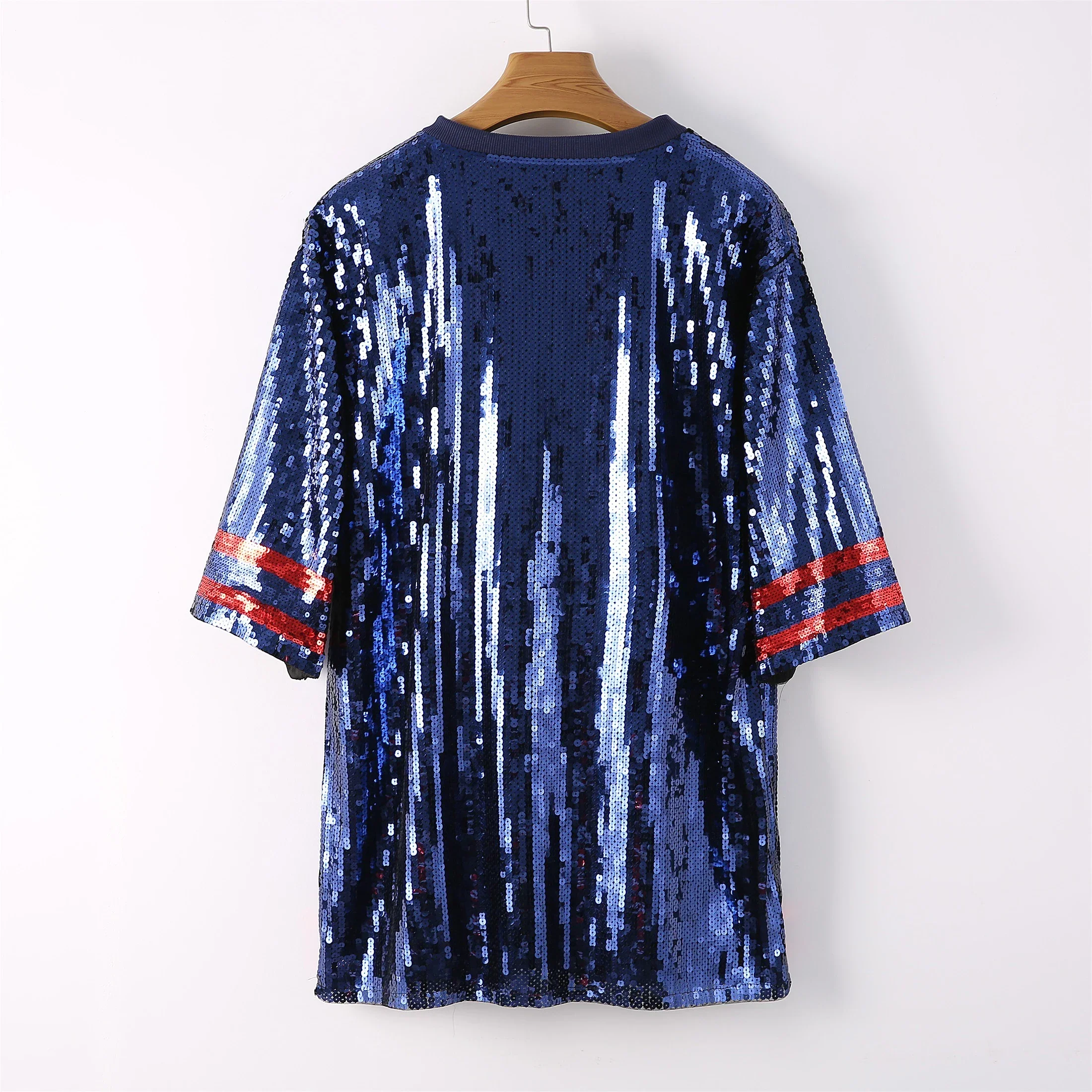 2023 Summer New Blue Game Day Women Sequin Shirt Female Dress - Image 2