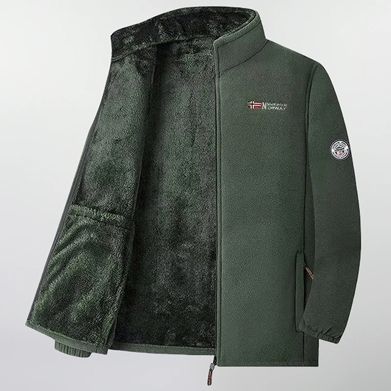 Men's Polar Fleece Jacket Winter Windproof Stand Collar Coat Zip-Up Thermal Fleece Lined Coats Casual Warm Outwear Men Clothing - Image 4