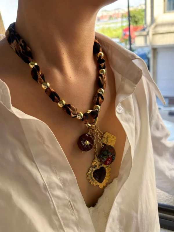 GHIDBK Stainless Steel Enamel Heart Resin Flower Geometric Pendant Necklace for Women Vintage Leopard Print Rope Chain Jewelry - Image 3