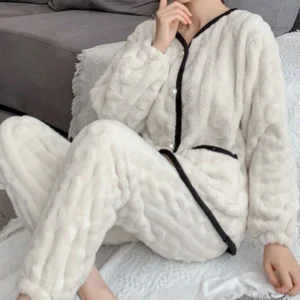 Coral Fleece Women's Spring Autumn New Mid-Thick Plush Flannel Homewear Set