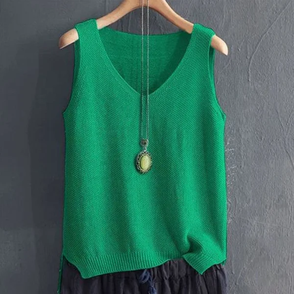 Fashion V Neck Sleeveless Loose Women Knitted Sweater Vest Casual Solid Color Simple Tops Pullover Autumn Winter Basic Jumper