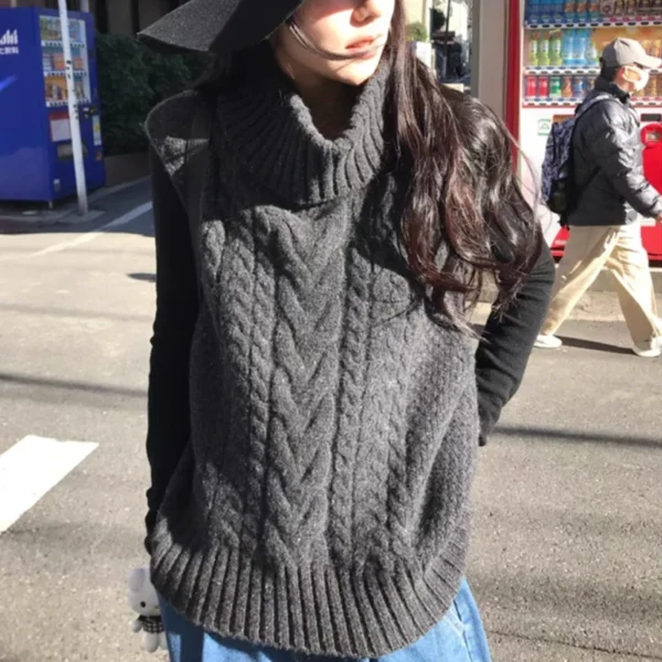 New Turtleneck Sleeveless Knitted Sweater Vest Women 2025 Autumn/Winter Casual Knitted Top Women Loose Tank Tops Loose Versatile - Image 2