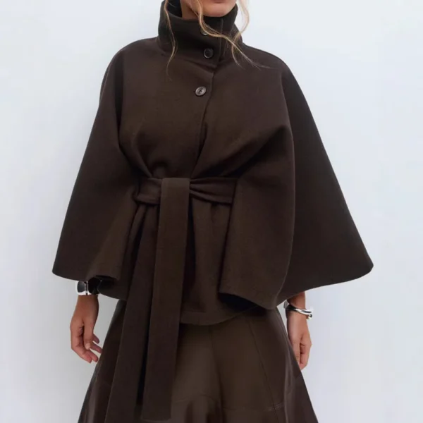 Trench Women Coats Stand Collar Cape Coat Zipper Button Lace Up Loose Jackets Y2k Streetwear Elegant Lady Jacket Autumn - Image 4