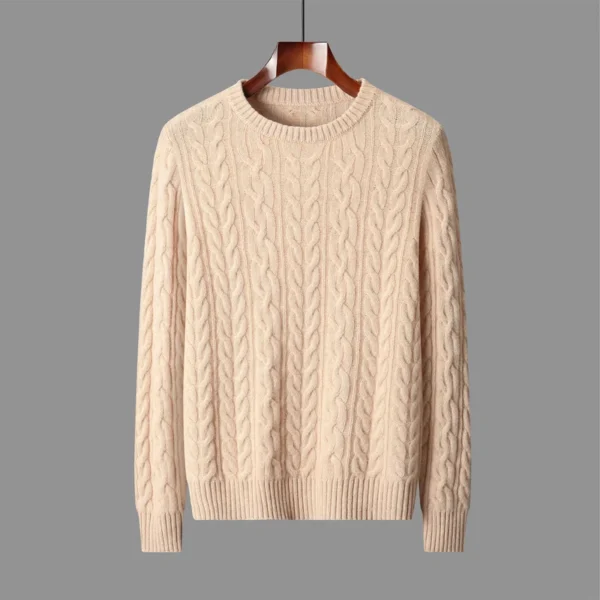 100% Australian Wool classic Twisted Flower Sweater Men Premium Pullover Autumn Winter thickened Warm High-End Leisure Knitwear - Image 2