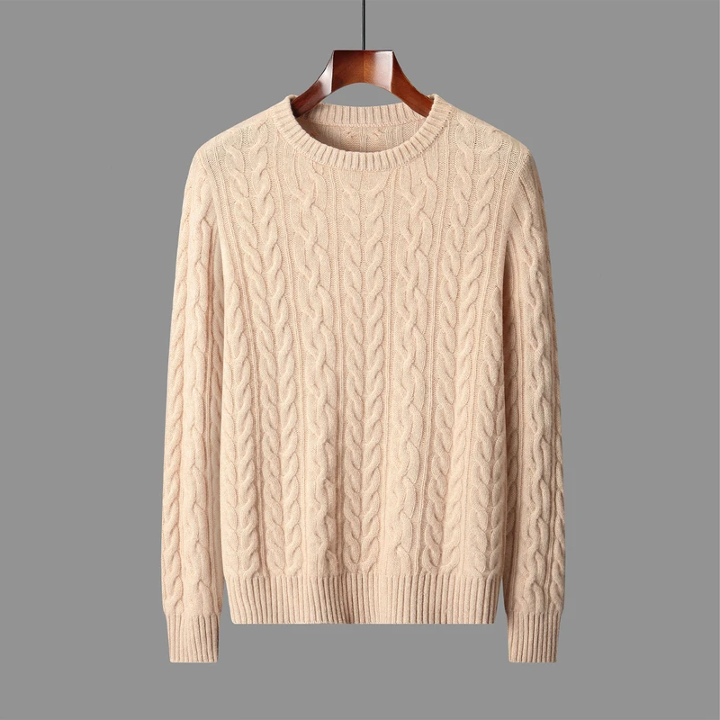 100% Australian Wool classic Twisted Flower Sweater Men Premium Pullover Autumn Winter thickened Warm High-End Leisure Knitwear - Image 2