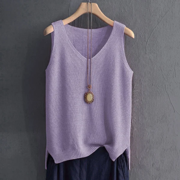 Fashion V Neck Sleeveless Loose Women Knitted Sweater Vest Casual Solid Color Simple Tops Pullover Autumn Winter Basic Jumper - Image 6