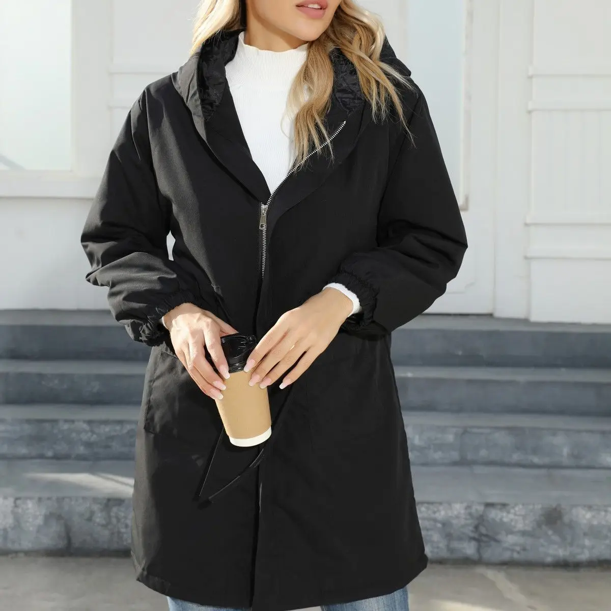 Autumn Winter New Fashion Women’s Solid Color Simple Basic Casual Trendy Velvet Hooded Jackets Female Clothes Trenches Coats - Image 2