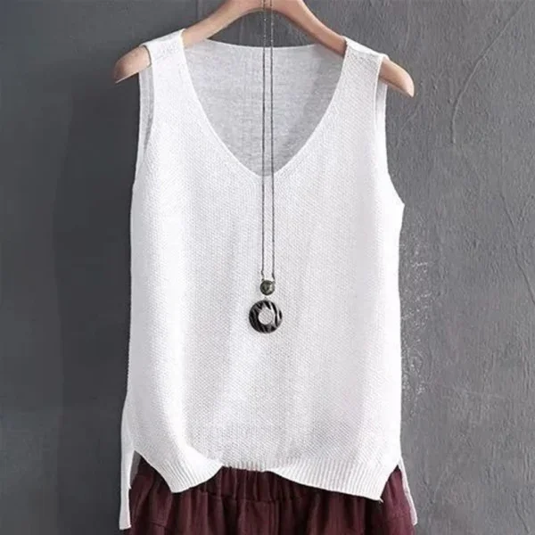 Fashion V Neck Sleeveless Loose Women Knitted Sweater Vest Casual Solid Color Simple Tops Pullover Autumn Winter Basic Jumper - Image 3