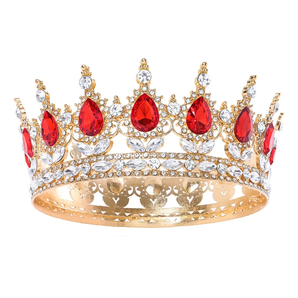 Elegant Queen round Crown Headwear Bridal Baroque Colorful Rhinestone Hair Accessory Noble Atmosphere Whole Circle Crown - Image 2