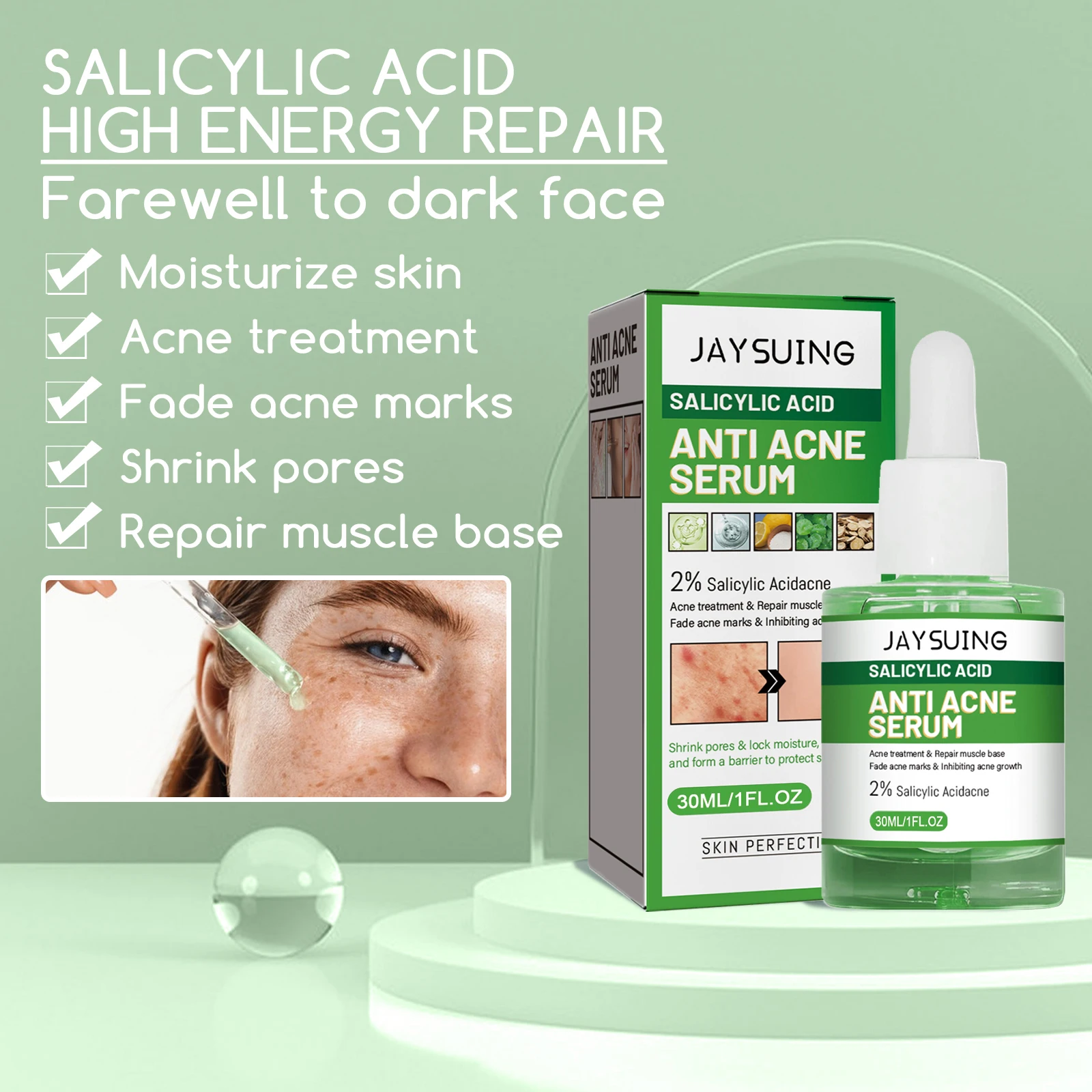 Salicylic Acid Anti Acn-e Face Serum Hydrating Fader Acne Mark Pimple Blackhead Removal Shrink Pores Oil Control Facial Essence - Image 2