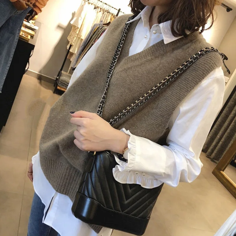 Basic Gray Sweater Vest Women College Style Korean Sleeveless Knitted Vest Spring Autumn Solid Color Casual V-Neck Waistcoat - Image 6