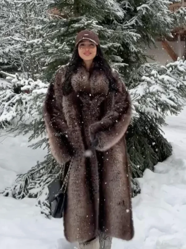 Women's Casual Lapel Faux Fur Long Coat Loose Solid Color Full Sleeve Furry Jackets Ladies Fashion Winter Warm Streerwear Coats - Image 4