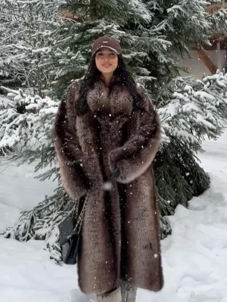 Women's Casual Lapel Faux Fur Long Coat Loose Solid Color Full Sleeve Furry Jackets Ladies Fashion Winter Warm Streerwear Coats - Image 4