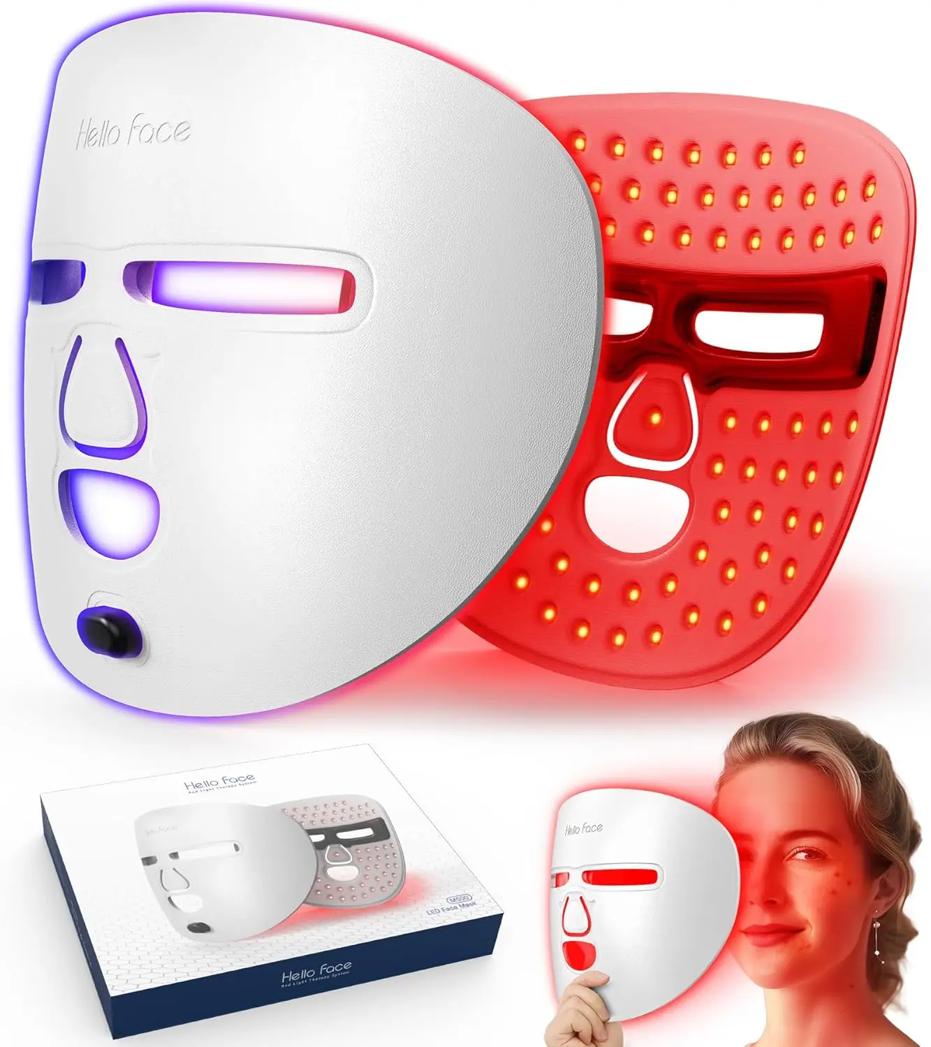 Hello Face M500 Facial Mask Near-Infrared Light Face Mask Wireless Blue Amber Red Light Therapy Led Mask Portable At Home Travel