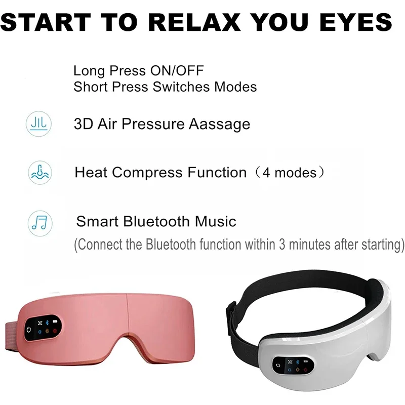 4D Eye Massager Smart Airbag Vibration Eye Care Instrument Hot Compress Bluetooth Eye Massage Glasses Fatigue anti-wrinkle Care - Image 6