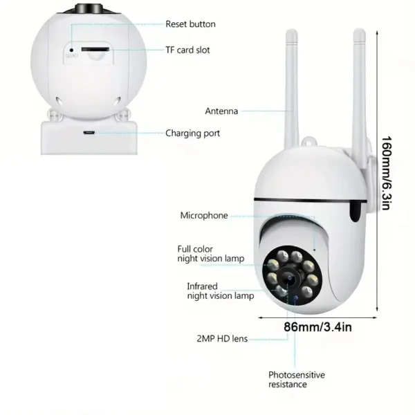 Security Camera 1080P HD Camera 355° Surveillance Camera Night Vision Motion Detection Siren WiFi Remote Two-Way Audio Waterproo - Image 4