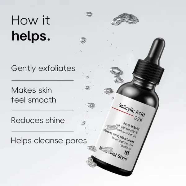 Minimalist Style 2% Salicylic Acid Serum for Acne, Blackhead & Open Pores BHA Liquid Serum for Acne Prone & Oily Skin 30mL - Image 4