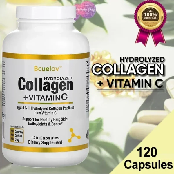 Hydrolyzed Collagen Peptides + Vitamin C, Types I & III Support Healthy Hair, Skin, Nails, Joints & Bones Boosts Immunity - Image 3