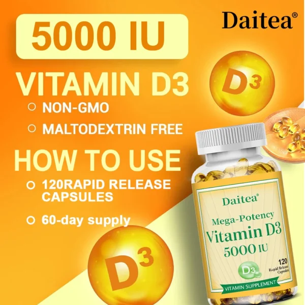 High Potency Vitamin D3 50000 IU - Helps Muscle Nerve Health Support Bone Density Teeth and Skin Heart Health Gluten Free - Image 6