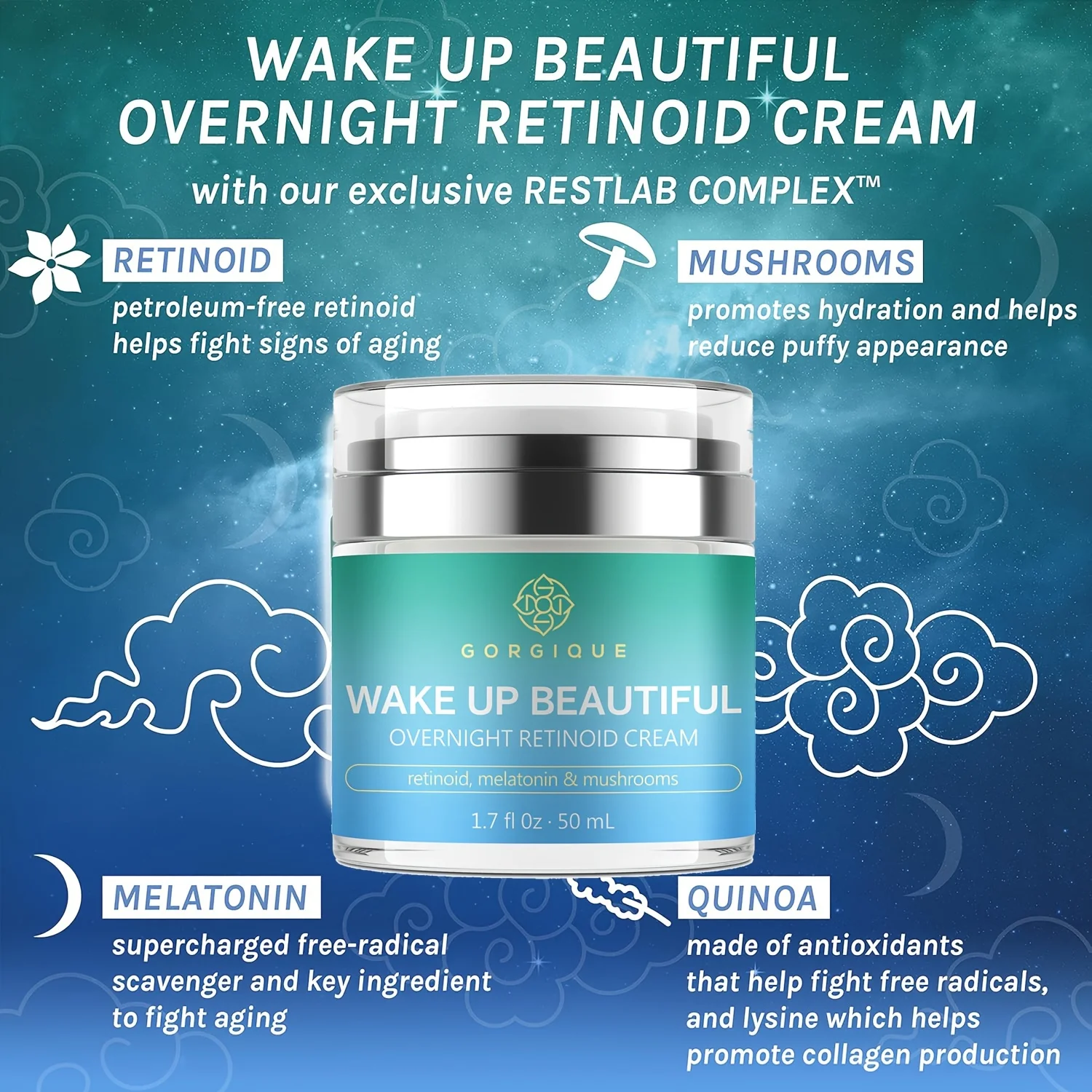 Wake Up Beautiful Overnight Retinoid Night Face Cream Moisturizer for Dry and Aging Skin - Image 4