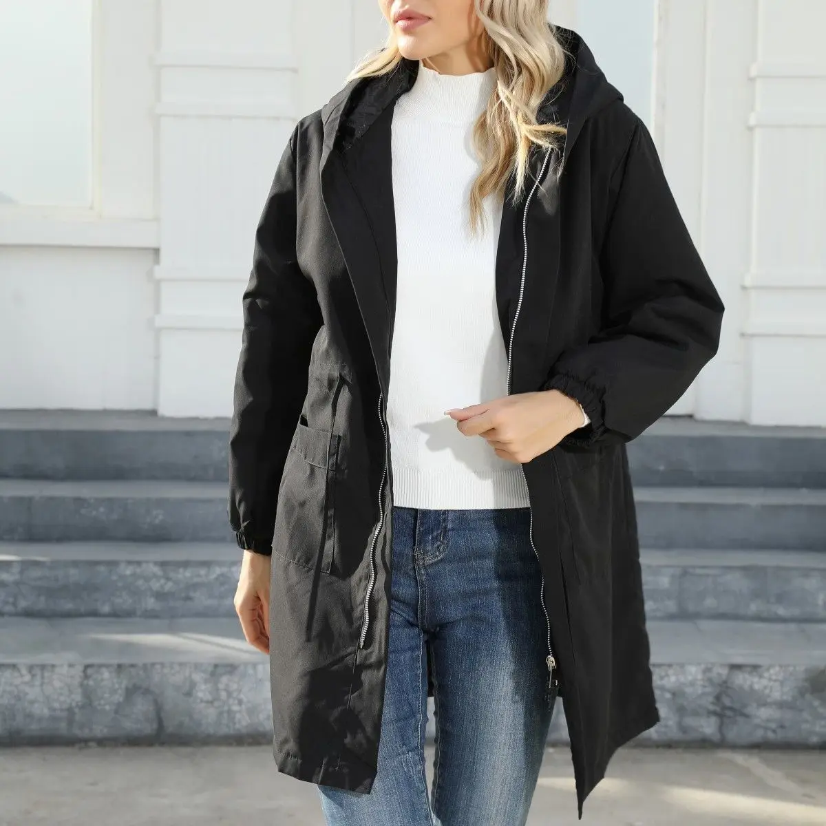 Autumn Winter New Fashion Women’s Solid Color Simple Basic Casual Trendy Velvet Hooded Jackets Female Clothes Trenches Coats - Image 3
