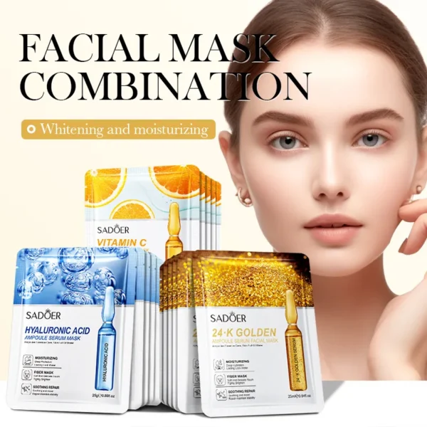 5Pcs Essence Mask SADOER Hyaluronic Acid Hydrating Vitamin C Moisturizing Gold Acid Face Care Mask Facial Firming