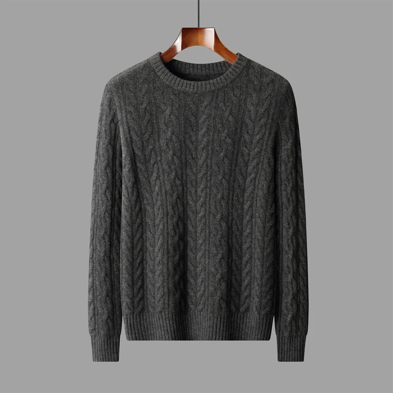 100% Australian Wool classic Twisted Flower Sweater Men Premium Pullover Autumn Winter thickened Warm High-End Leisure Knitwear - Image 5