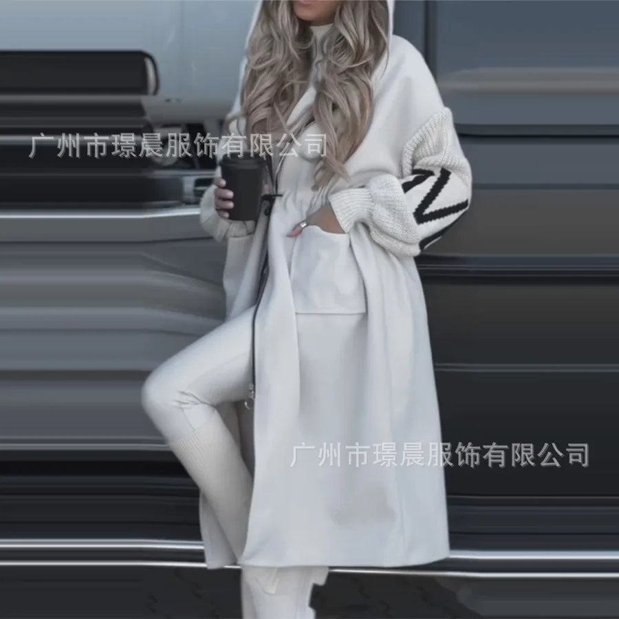 Autumn Winter New Fashion Women’s Color-coded Spliced Casual Trendy Simple Basic Loose Hooded Trenches Female Coats Clothes Tops - Image 2