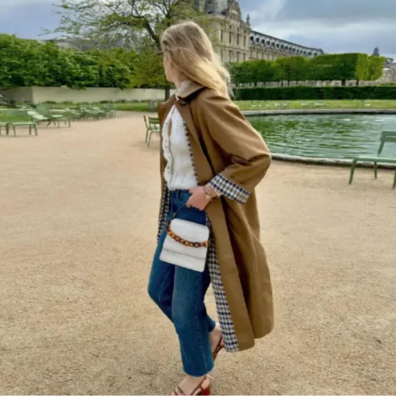 2025 Women Lapel Long Trench Coat Elegant Solid Single Breasted Pocket Loose Windbreaker Autumn Daily Commute Office Outerwears - Image 4