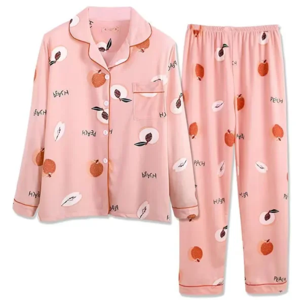 Women's Pajamas New Autumn Spring Long Sleeve Sleepwear Set Striped cartoon pyjama Woman Home Nightwear Set Cardigan Plus Size - Image 4