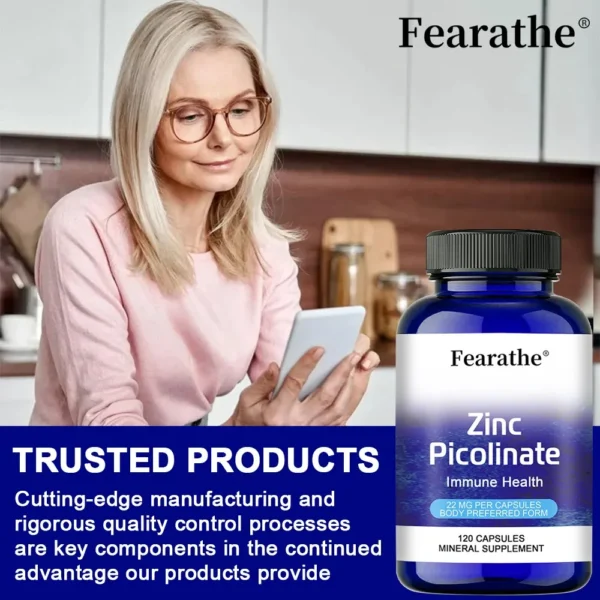 Fearathe Zinc Picolinate, Immune Health, 22 Mg, Antioxidant, Immune Health, Highly Absorbable Zinc Supplement - Image 3