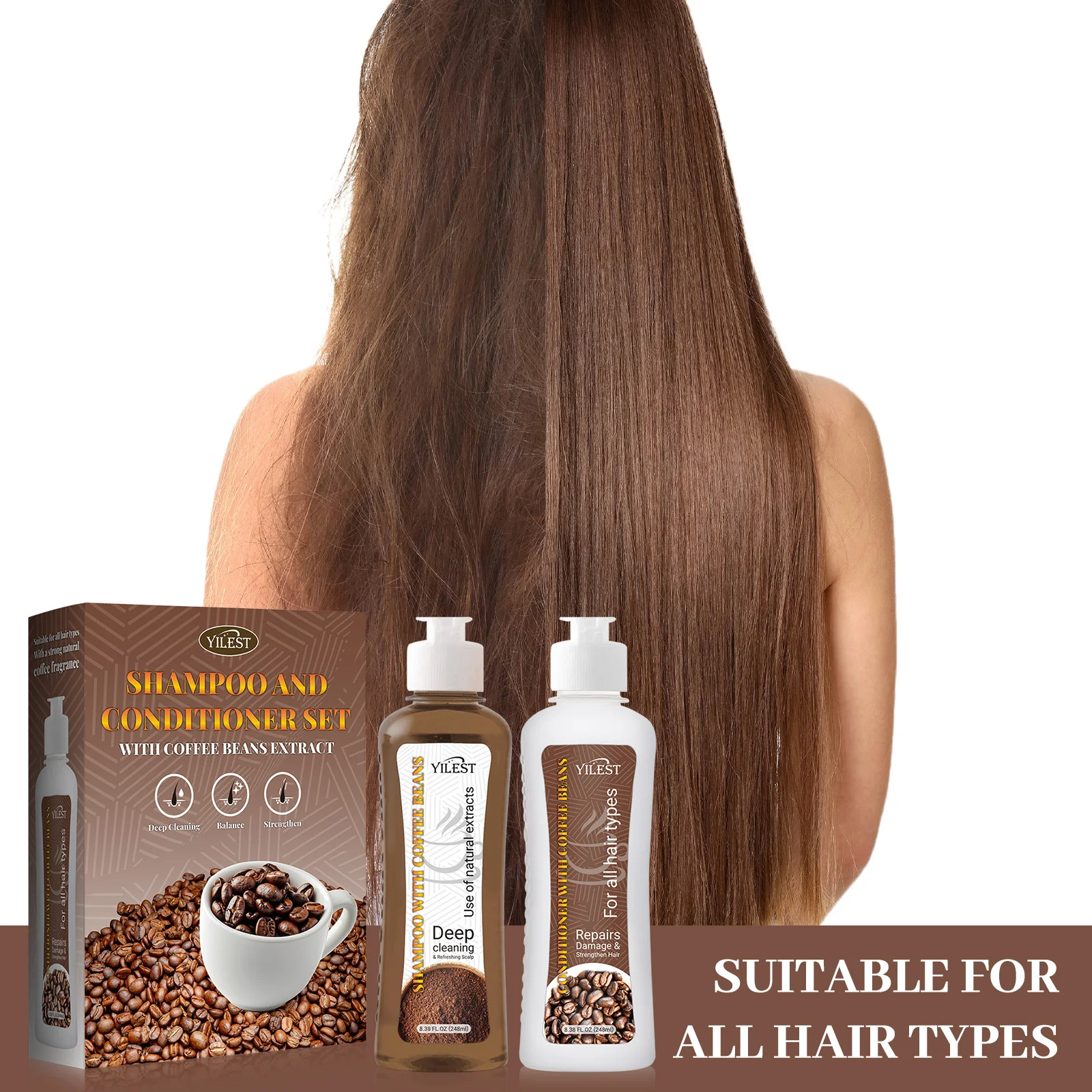 Coffee Bean Shampoo & Conditioner Set Promote Hair Growth Repair Damage Dandruff Control, Itchy Relief Anti Dryness Shampoo