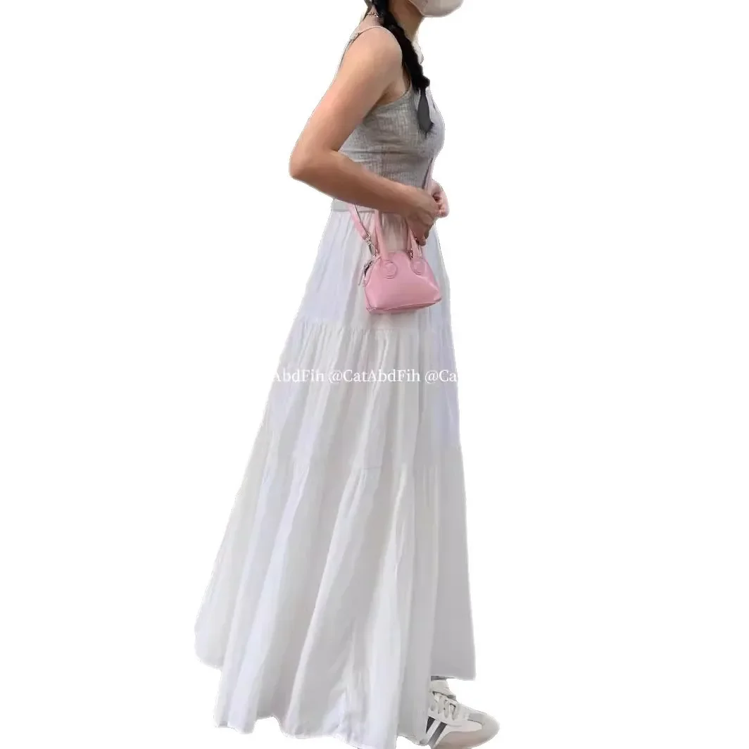 Spring Summer White A- Line Midi Skirt Women's New Splicing Design Half-length Black Polyester Fiber Gown with 3D Decoration - Image 5