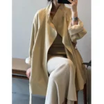 2025 Women Autumn Khaki Trench Coat Stand Collar Women Loose Style Coat With Belt Casaco Feminino New Trench Femme