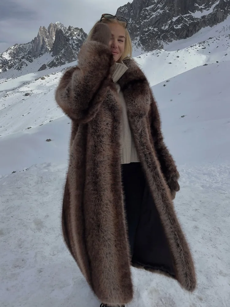 Women's Casual Lapel Faux Fur Long Coat Loose Solid Color Full Sleeve Furry Jackets Ladies Fashion Winter Warm Streerwear Coats - Image 6