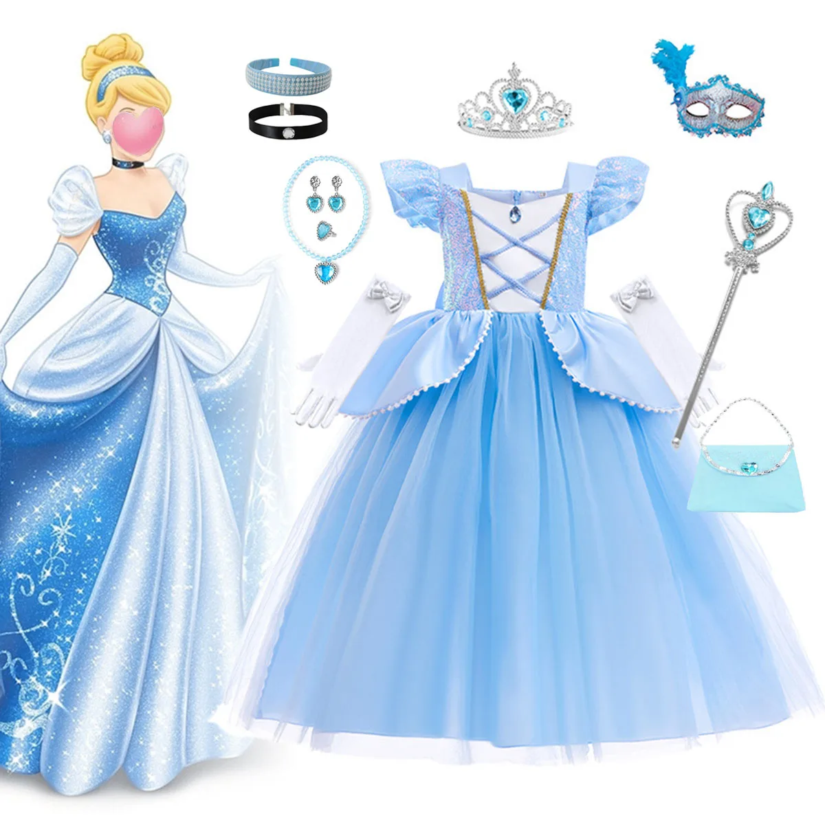 Little Girls Blue Butterfly Cinderella Princess Cosplay Costume Girls Birthday Party Holiday Halloween Fancy Easter Dress
