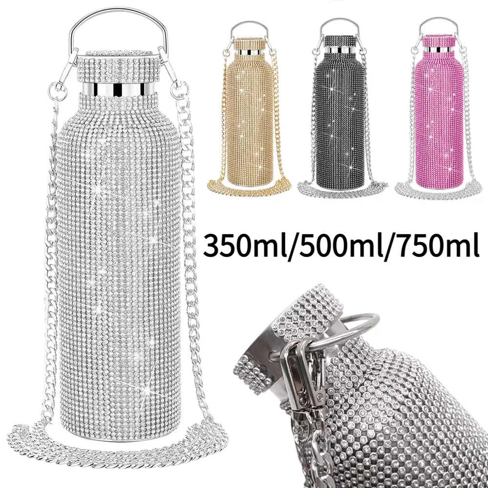 350ml/500ml/750ml NEW Bling Diamond Thermos Bottle Insulated Rhinestone Vacuum Cup Water Bottle Stainless Steel Flask Bottle