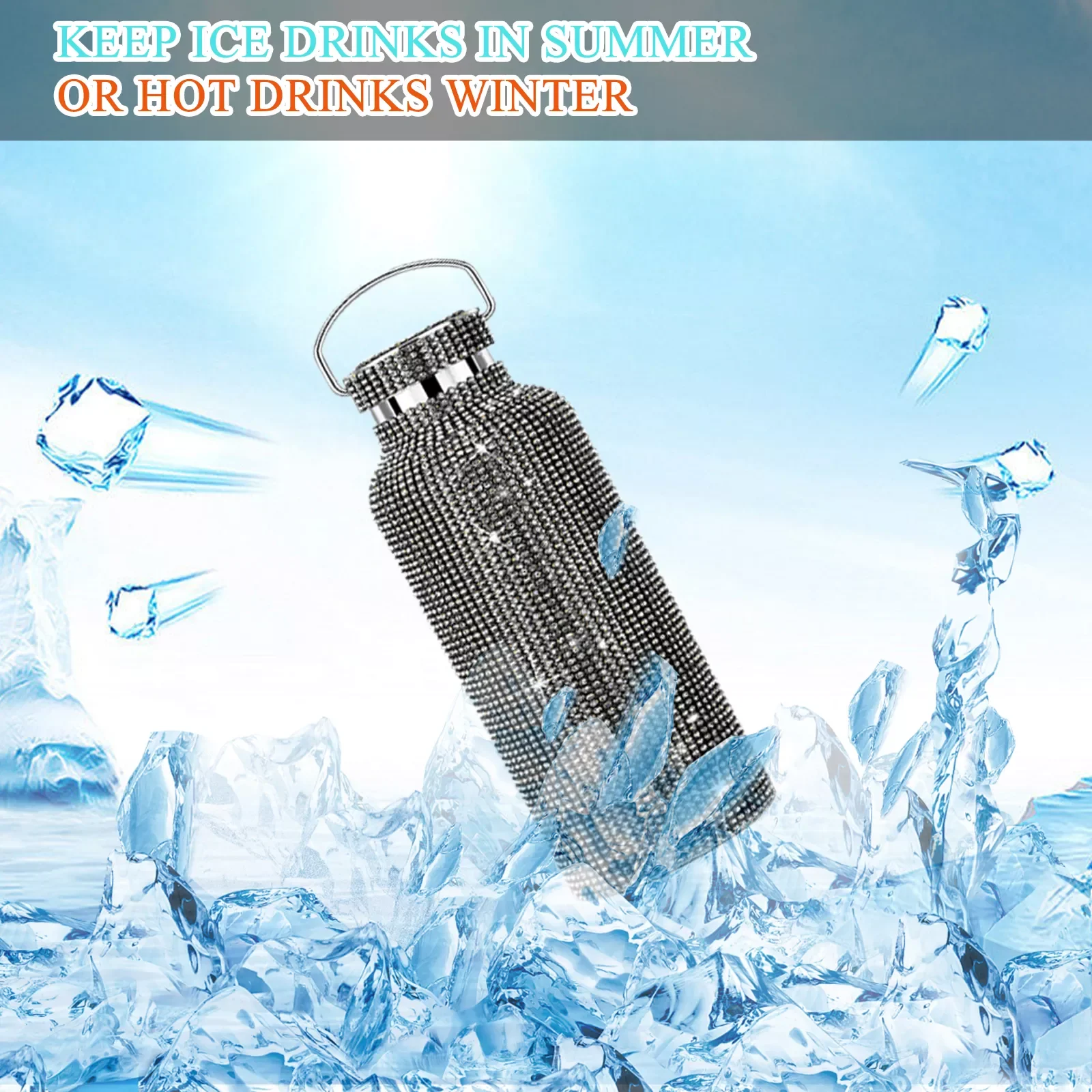 350ml/500ml/750ml NEW Bling Diamond Thermos Bottle Insulated Rhinestone Vacuum Cup Water Bottle Stainless Steel Flask Bottle - Image 3