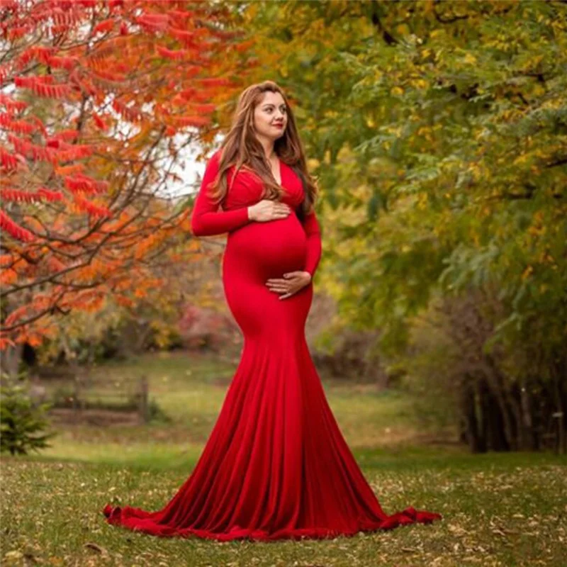 Spring Elegant Maternity Dresses For Photo Shoot Pregnant Women Dress Long Sleeve V-Neck Pregnancy Photography Shower Dress - Image 6