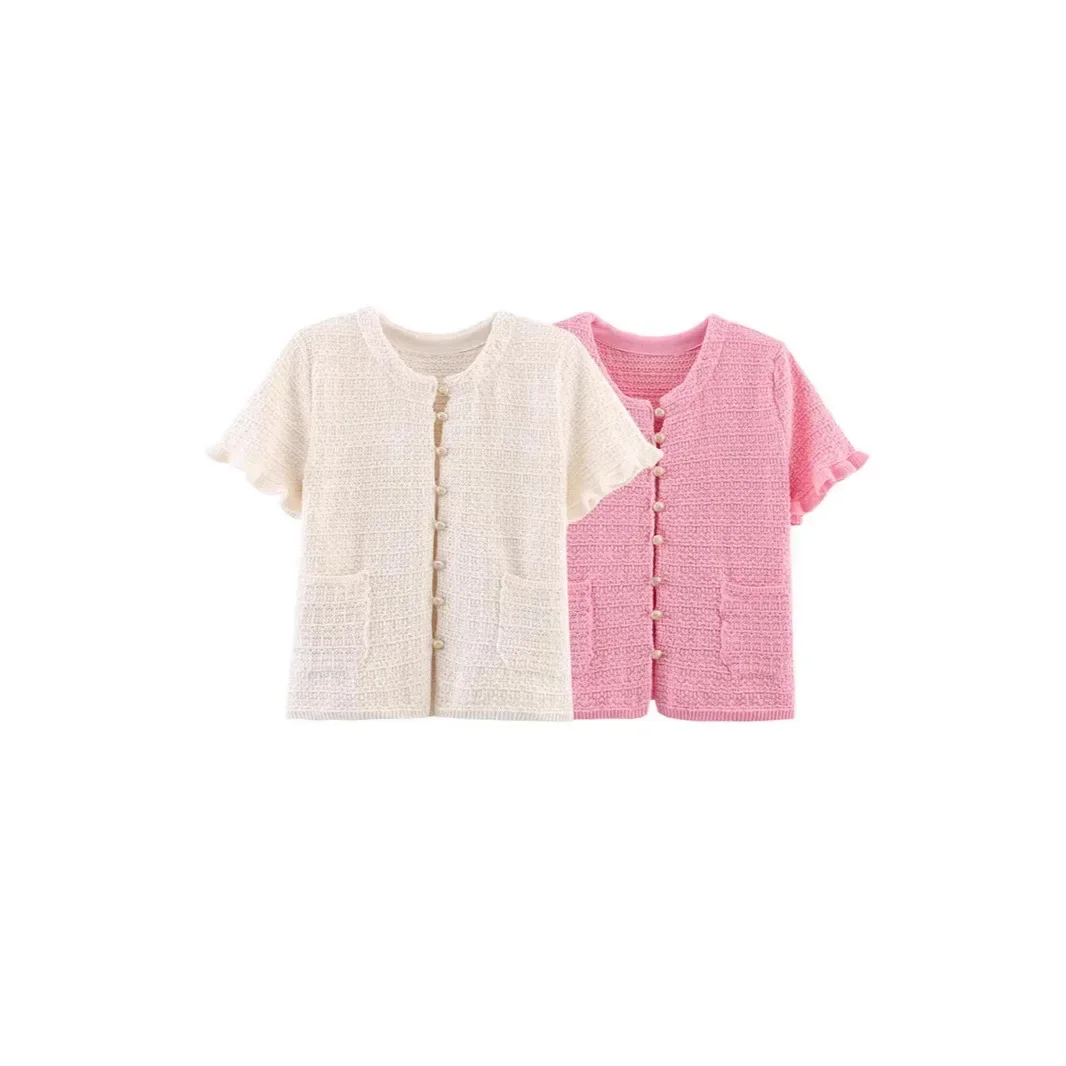 Summer 2025 ZR New Style Two-tone Layered Decorative round Neck Knitted Top with Pleated Hemline Splicing Design Women's Wear - Image 4