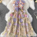 Luxury 3D Flower Tulle Long Formal Dresses Women Summer Autumn Sexy Corset Chest Wrapping Embroidery Prom Evening Dress